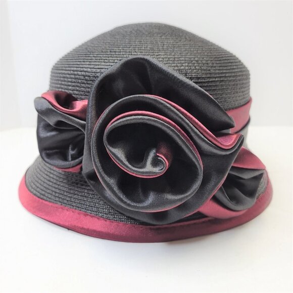 Dress Hat Adjustable in Red and Black with Satin Flower Rosette One Size - Picture 4 of 15